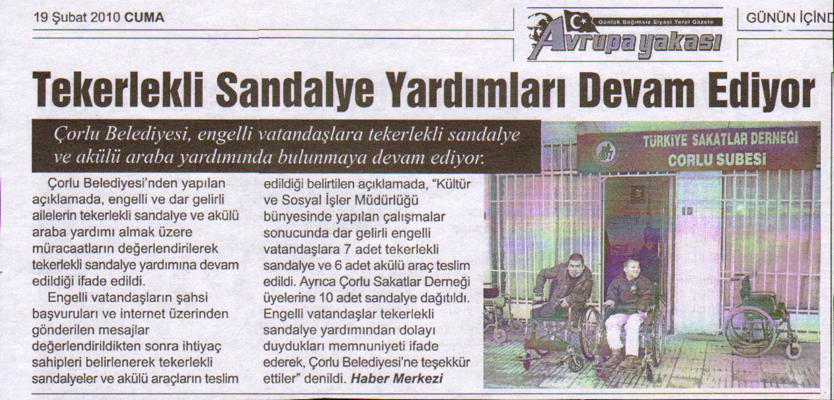 Tekerlekli Sandalye Yard�mlar� Devam Ediyor