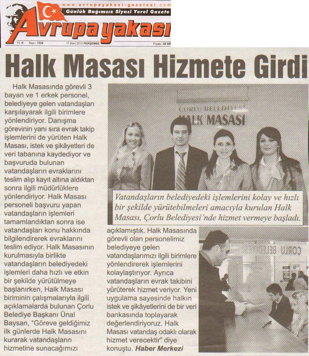 Halk Masas� Hizmete Girdi
