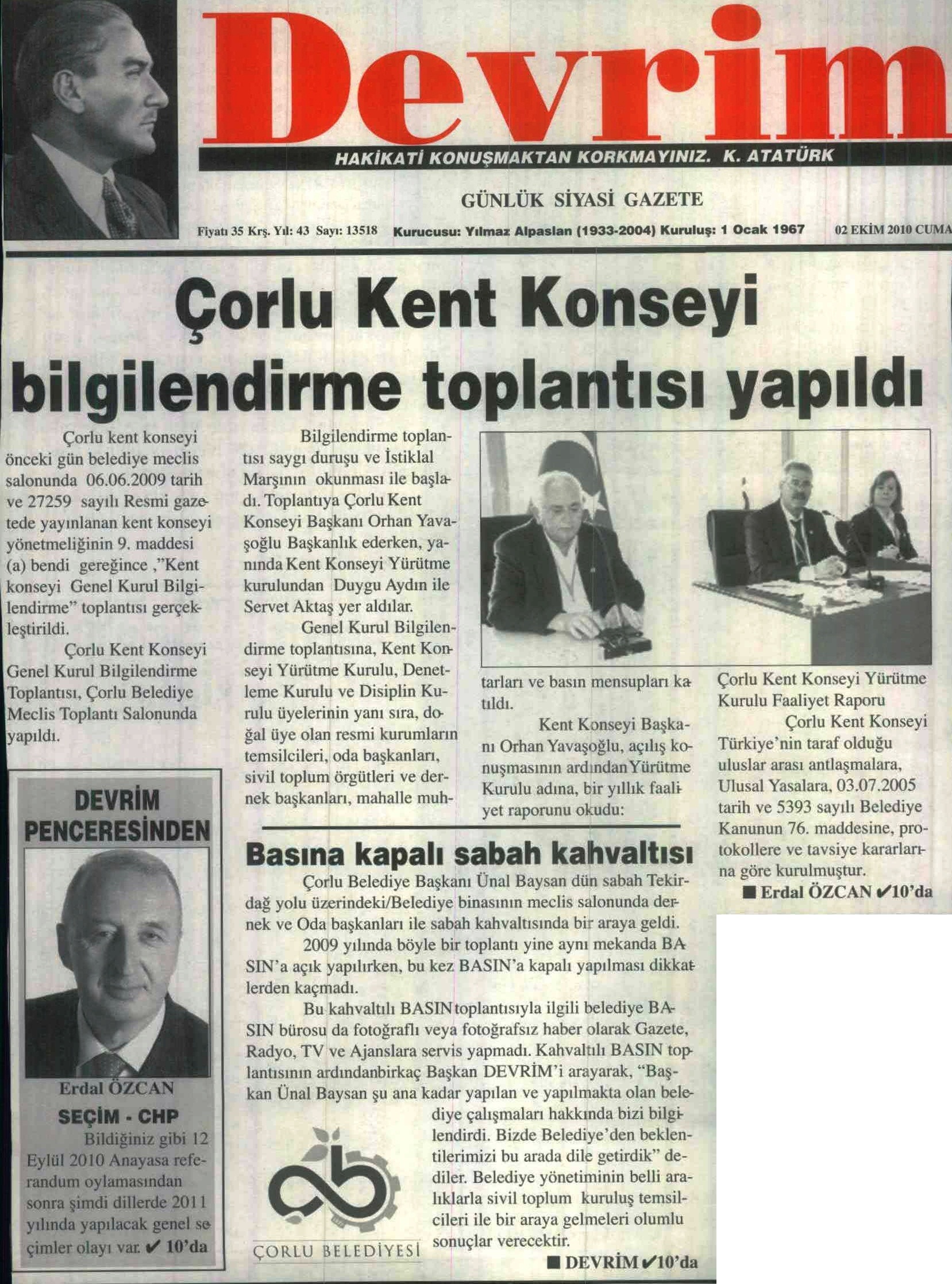 �orlu Kent Konseyi Bilgilendirme Toplant�s� Yap�ld�