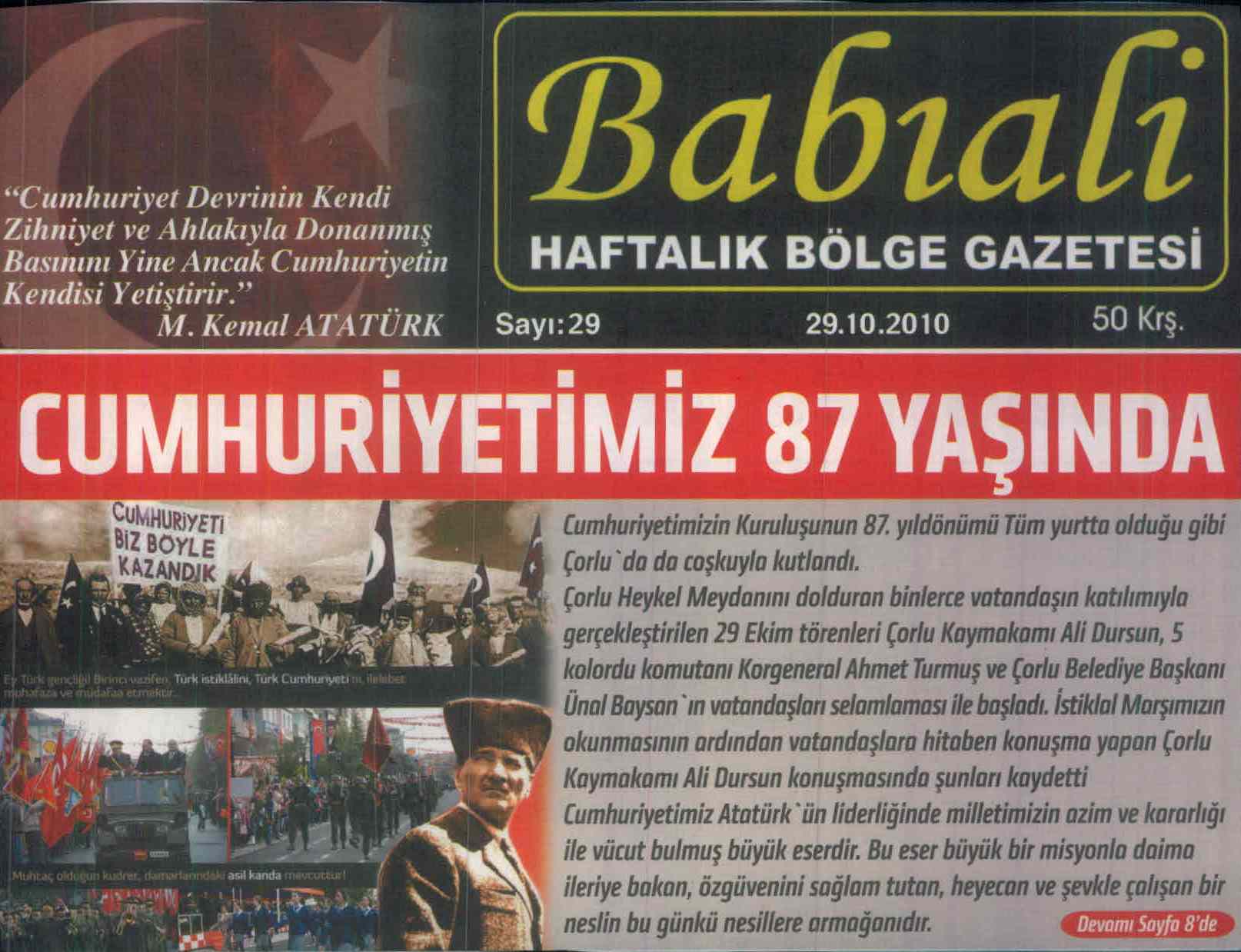 Cumhuriyetimiz 87 Ya��nda