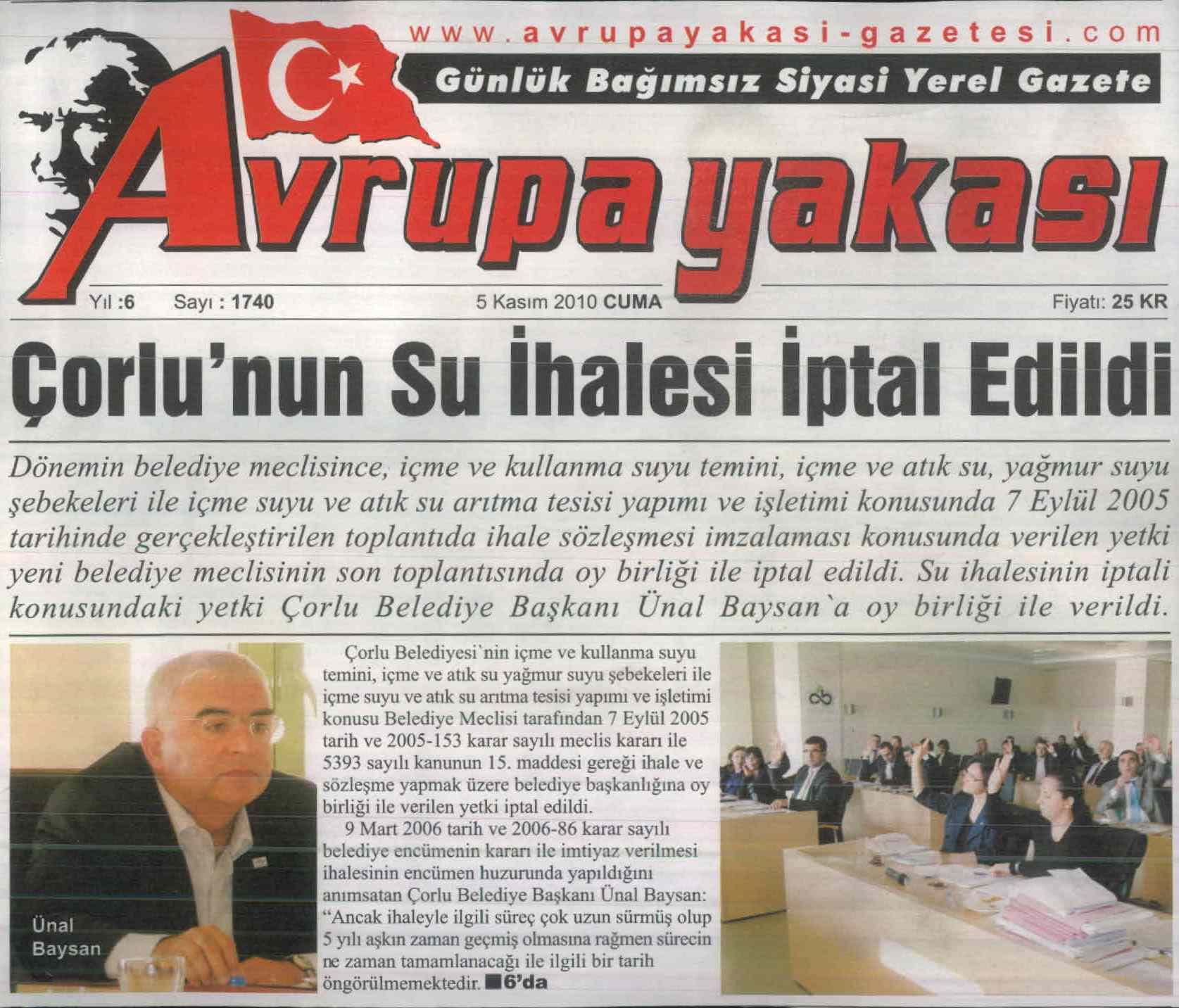 �orlu�nun Su �halesi �ptal Edildi