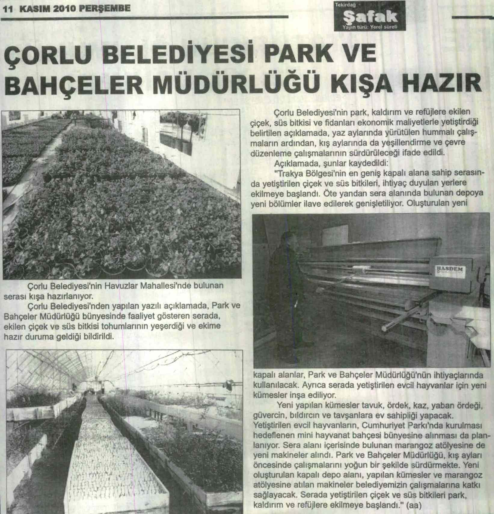 �orlu Belediyesi Park ve Bah�eler M�d�rl��� K��a Haz�r