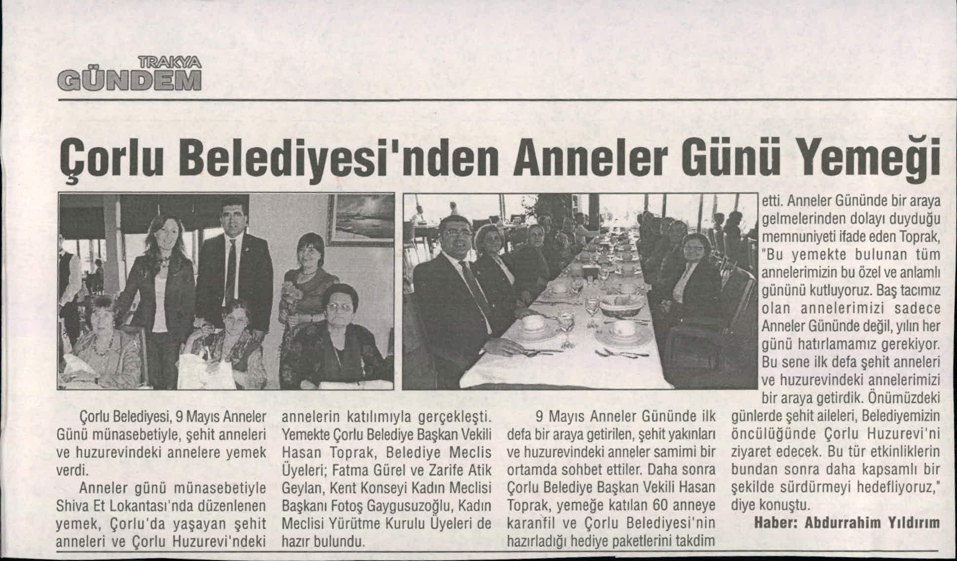 �orlu Belediyesi�nden Anneler G�n� Yeme�i
