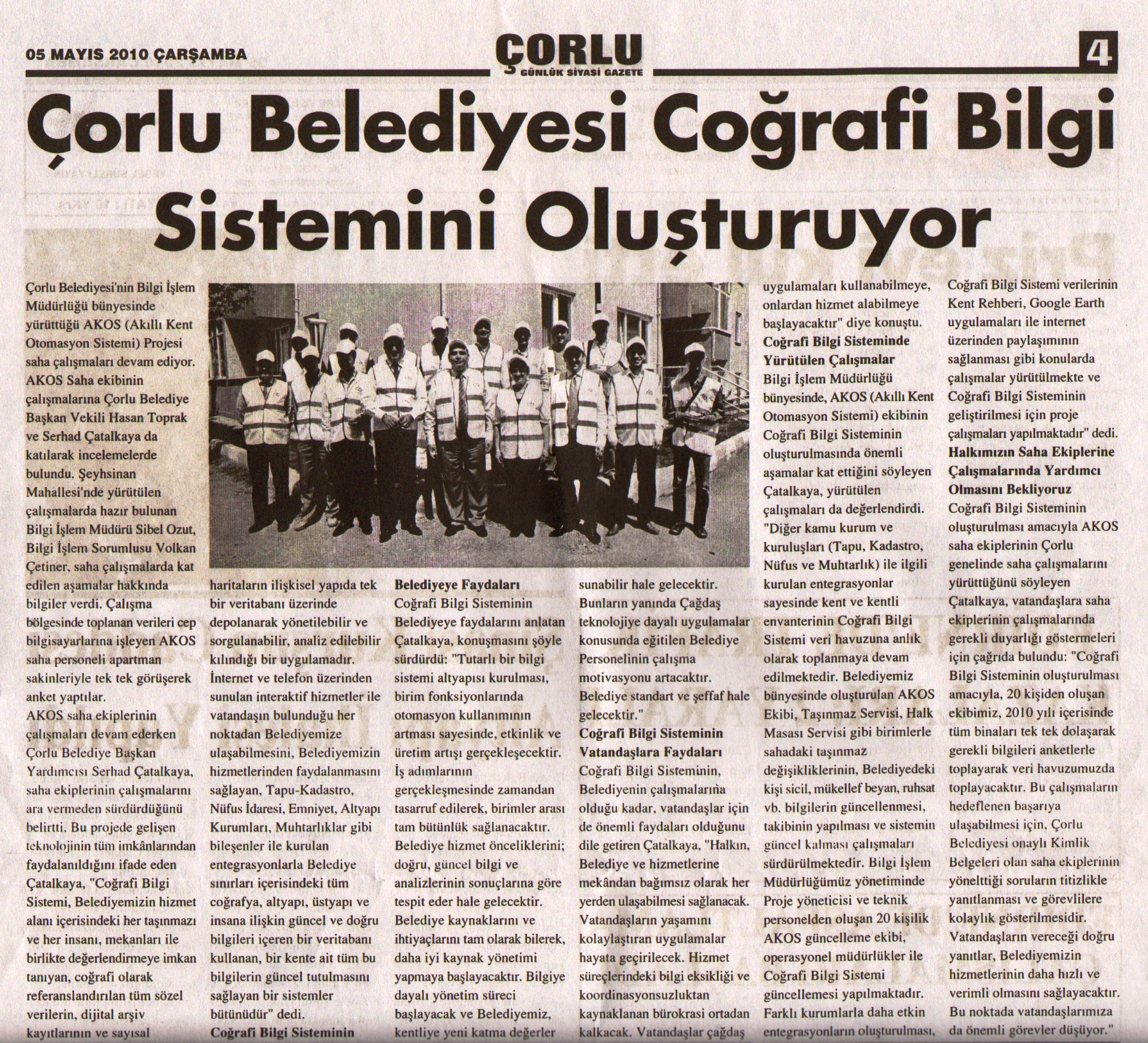 �orlu Belediyesi Co�rafi Bilgi Sistemini Olu�turuyor