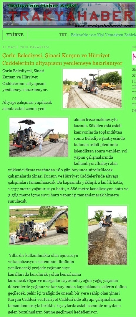 �orlu Belediyesi �inasi Kur�un ve H�rriyet Caddeleri�nin Altyap�s�n� Yenilemeye Haz�rlan�yor