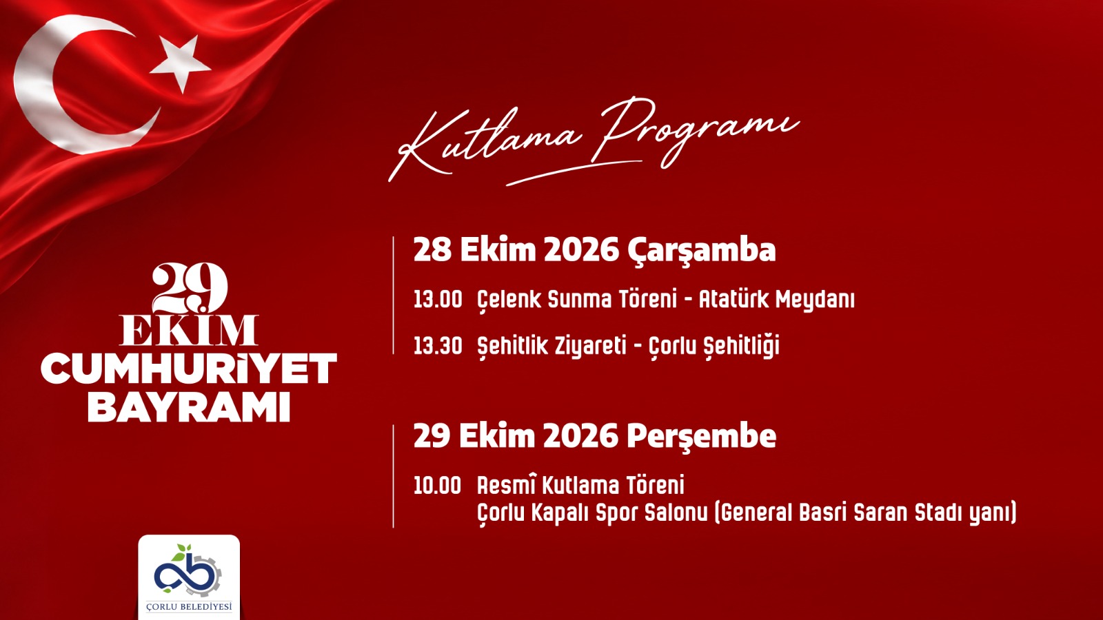 �orlu`da 29 Ekim Kutlama Program�nda De�i�iklik