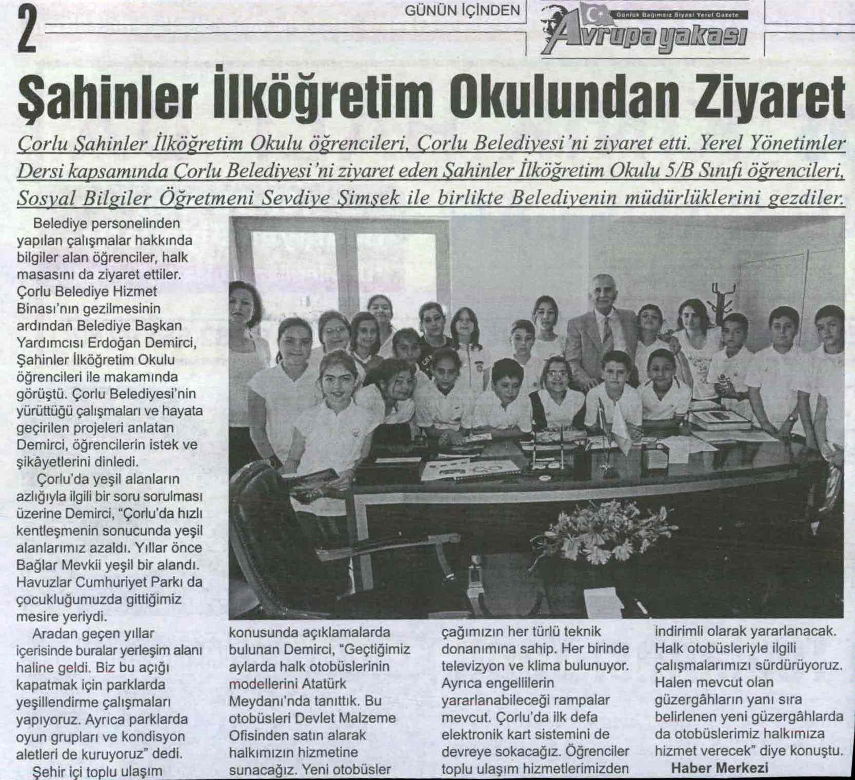 �ahinler �lk��retim Okulundan Ziyaret