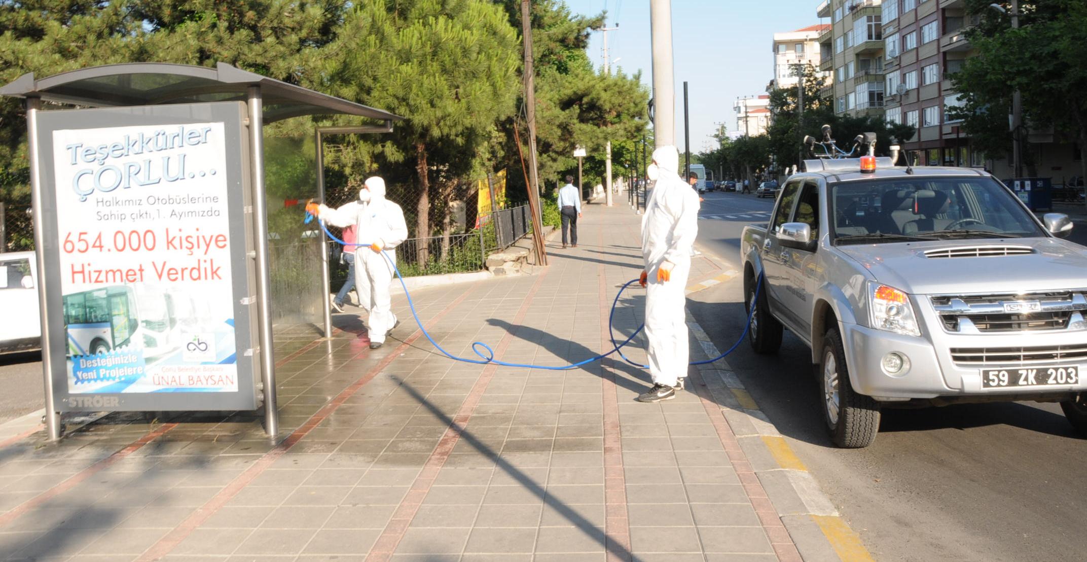 Otobs Duraklar Dezenfekte Ediliyor