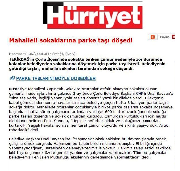 Mahalleli Sokaklar�na Parke Ta�� D��edi
