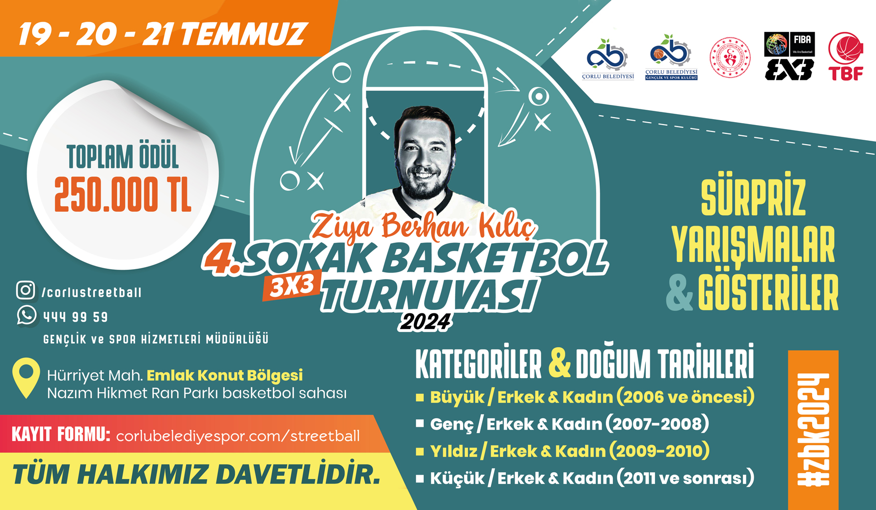 ZBK Sokak Basketbol Turnuvas FIBA 3x3 mzasyla Gerekletirilecek